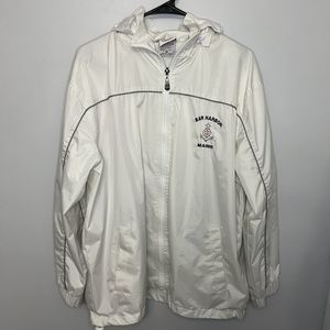 Dimco Apparel Jacket Bar Harbor Maine Medium White Windbreaker Removable Hood VG